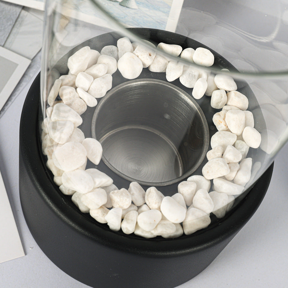 Tabletop Alcohol Fireplace Light Indoor Stainless Steel Stove Round Glass Ambiance Light
