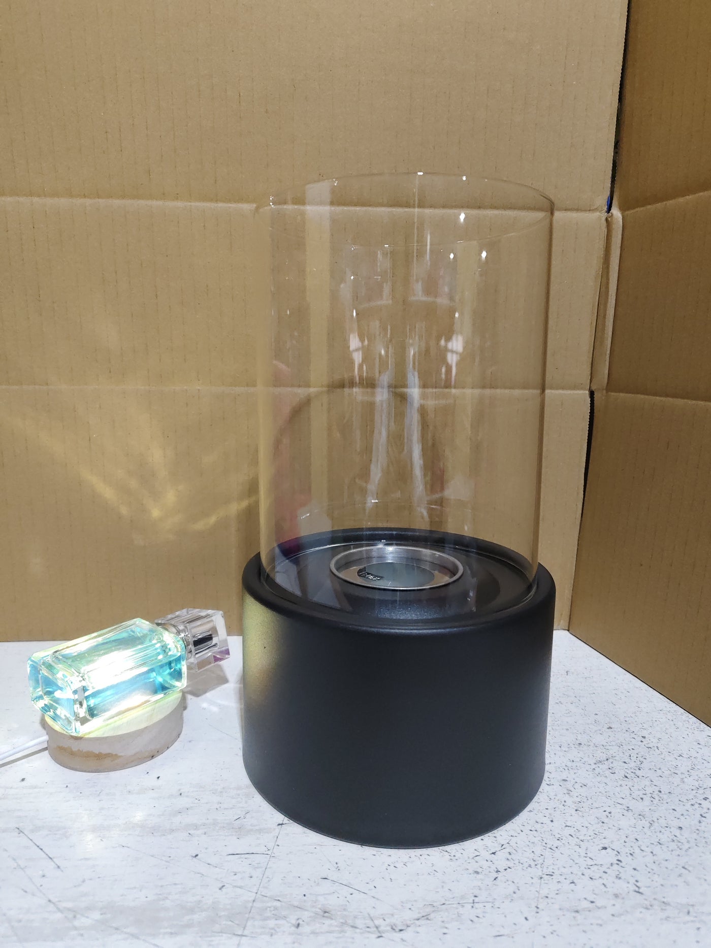 Tabletop Alcohol Fireplace Light Indoor Stainless Steel Stove Round Glass Ambiance Light